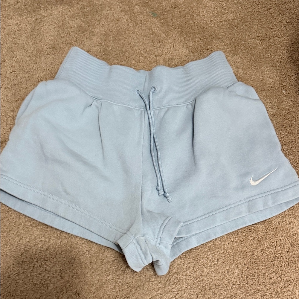 Nike Women's Light Blue Athletic Fleece Shorts with Drawstring